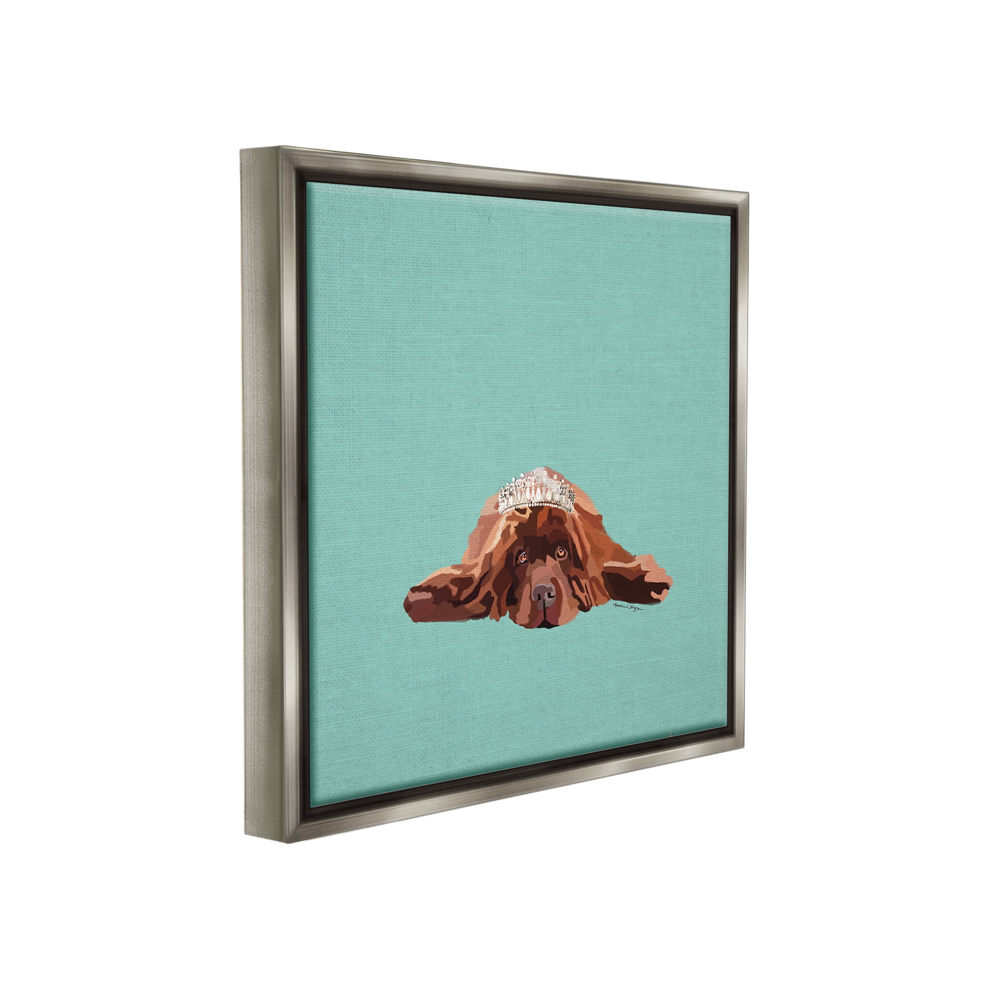 Stupell Industries Abstract Dog with Crown Animals & Insects Painting Gray Floater Framed Canvas Art Print Wall Art, 25 x 25