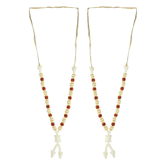 Set of 2 Mala Artificial Beaded Pearl Moti Mala Ribbon Mala for Idol-Mala for God Statues Accessories Pooja Sringar Articles Ornament for Traditional Festival(Size:-8")(White,Brown)