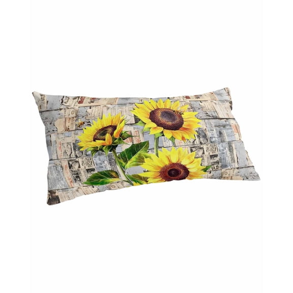 Sunflowers Pillow Covers King Size, Botanical Floral Farmhouse Retro Wood Grain Soft Bed Throw Pillowcases Breathable Cooling Long Lumbar Body Pillow Sham Cover for Bed Sofa 20''x40''