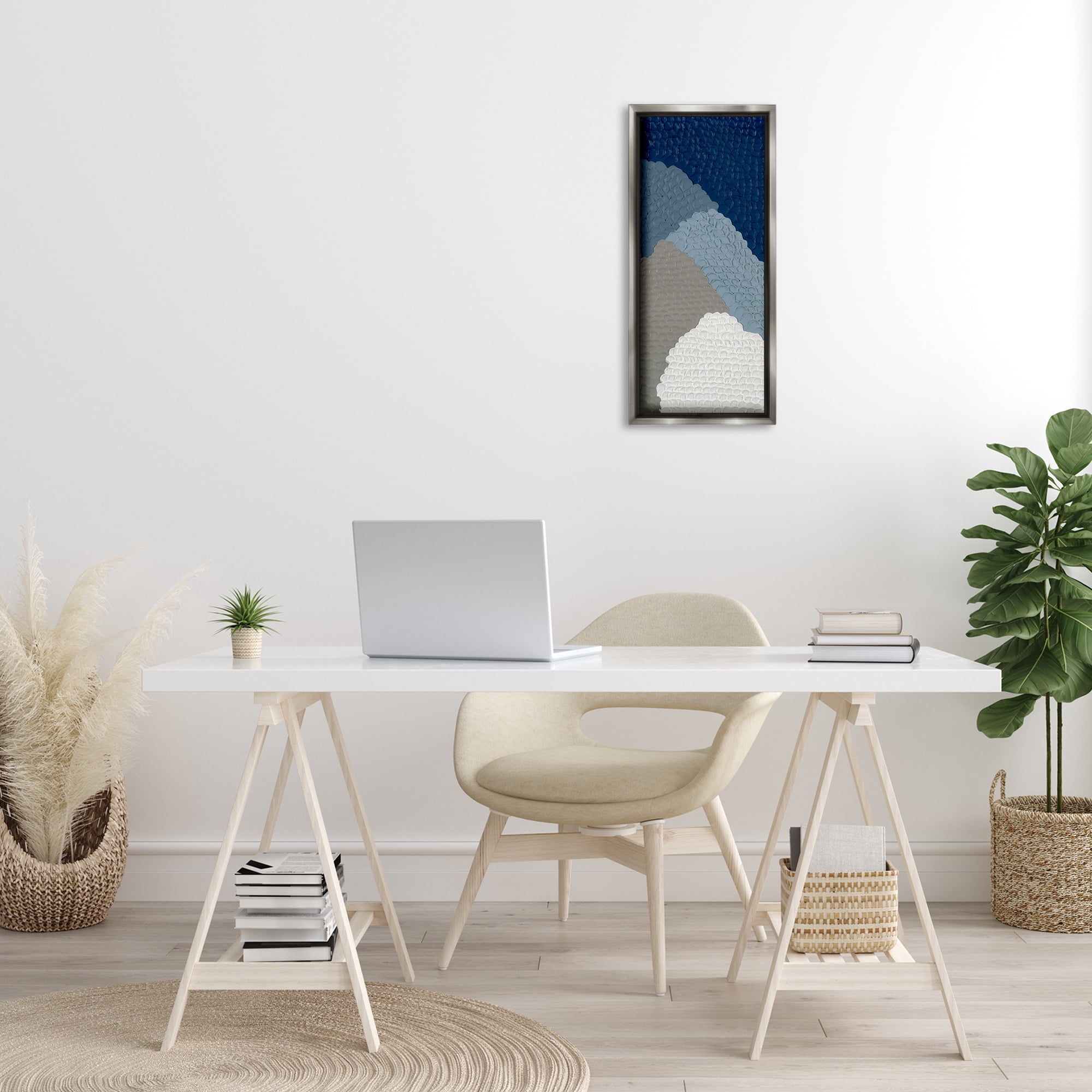 Stupell Industries Modern Abstract Forms Abstract Painting Gray Floater Framed Canvas Art Print Wall Art, 11 x 25