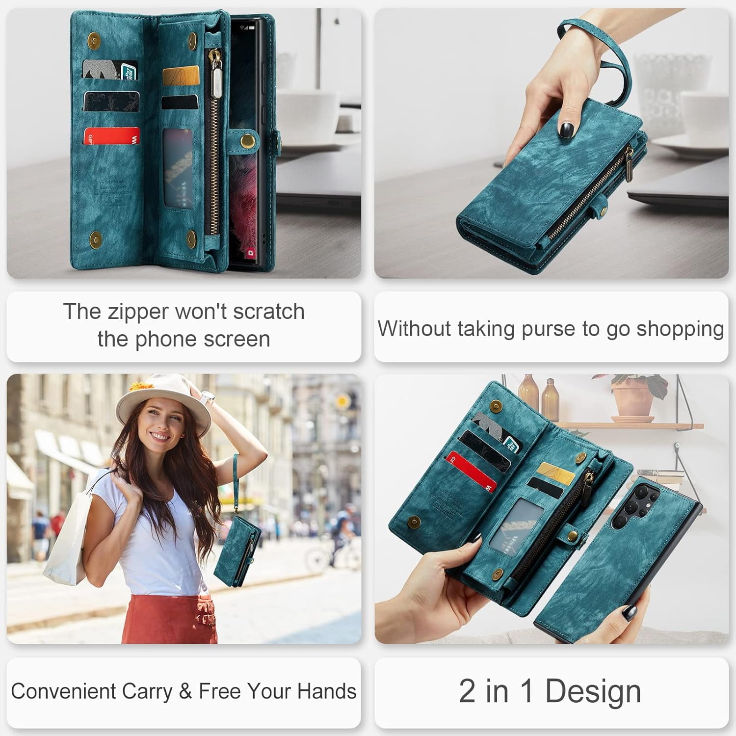 Asuwish Compatible with Samsung Galaxy S22 Ultra 5G Phone Case Zipper Wallet Tempered Glass Screen Protector Lanyard Strap Flip Card Holder Cell Cover for S22ultra 22S S 22 S22ultra5g 6.8 Women Blue