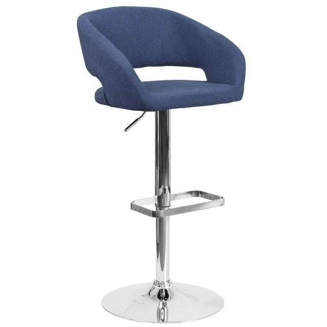 Contemporary Charcoal Fabric Adjustable Height Barstool with Rounded Mid-Back and Chrome Base