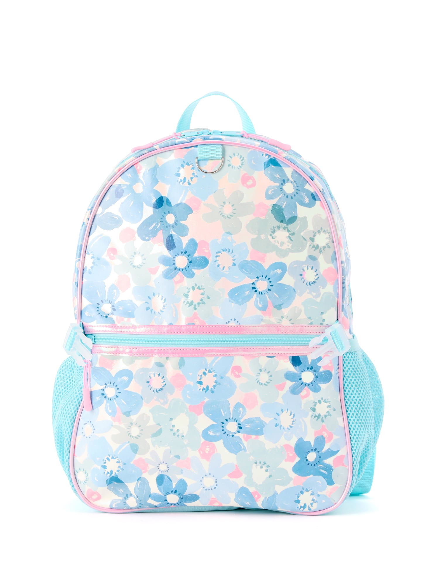 Schoolyard Vibes 17" Girls' 3-Piece Backpack Set with Headphones & Lunch Box, Blue Floral