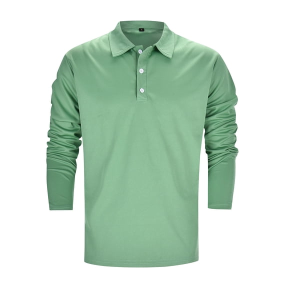 Polo T Shirts for Men Long Sleeve Button Down Polo Tees Loose Fit Green T-Shirt for Men