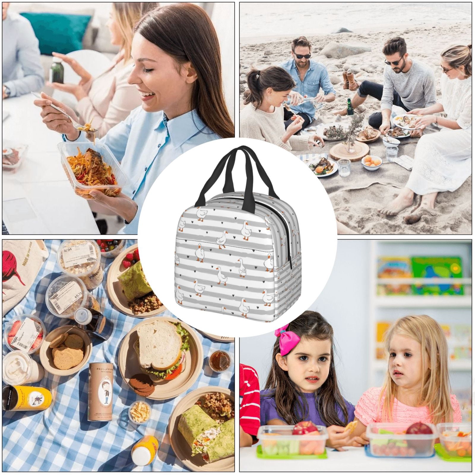 Naloa Cute Goose Print Lunch Box for Women Men,Insulated Lunch Bag,Lunchbox,Thermal Leakproof Cooler,Reusable Lunch Tote Bag for Work School Travel Picnic