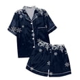 thumbnail image 4 of XDZJLR Girls Christmas Sleepwear Children Casual Printed Button Down Collar Short Sleeved Top Shorts Pajamas Set Nightwear Loungewear Dark Blue 2-3 Years, 4 of 4