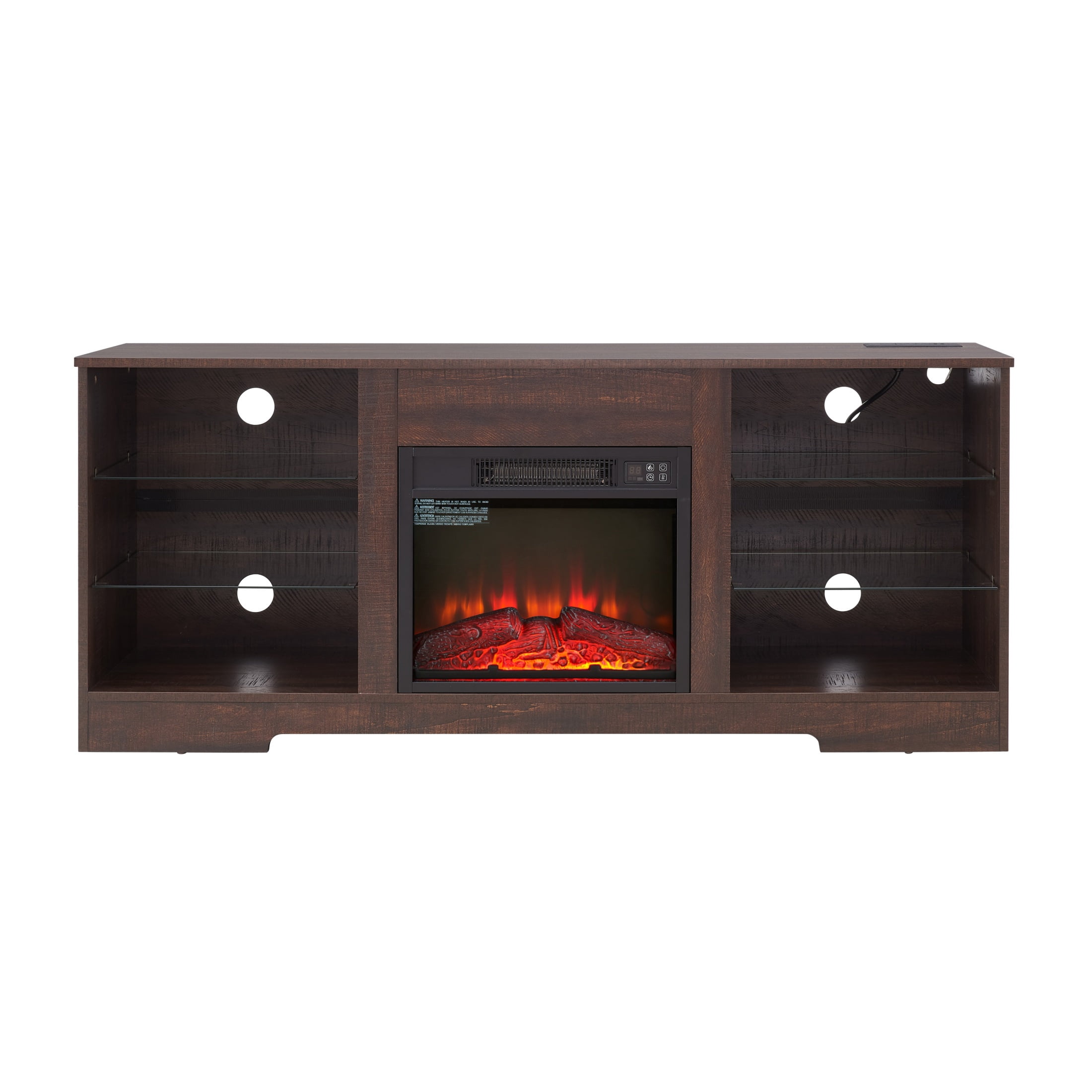 SESSLIFE Fireplace TV Stand, 58" LED Light Entertainment Center with Adjustable Flame Fireplace, Power Outlets & Shelves, Remote & App Control, TV Stand with Fireplace for Living Room, Espresso