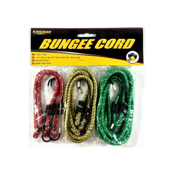 6pc Bungee Cord Tie Down Straps Bungees Cords Assortment Set 12" 24" & 36"