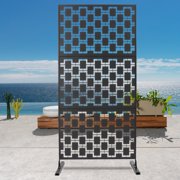 36x74 Metal Privacy Screen Outdoor, 6.2ft Tall Freestanding Decorative Fence Panel - Black Grid Style Patio Divider for Garden, Balcony, Backyard, Terrace - Heavy Duty Weatherproof Steel