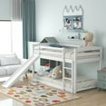 thumbnail image 2 of Euroco Solid Wood Twin over Twin Kids Bunk Bed with Ladder and Slide, White, 2 of 13