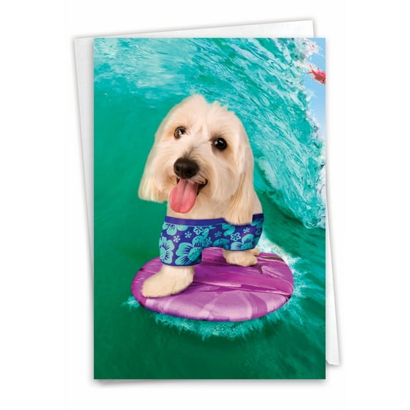 1 Funny Birthday Card with Envelope - Dog Surfer C3206BDG