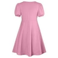 thumbnail image 7 of BRGZLK Girls Summer Dresses Trendy Solid Color Round Neck Puff Sleeve A-Line Dress Casual Comfortable Holiday Midi Dress Pink 14-15 Years, 7 of 7