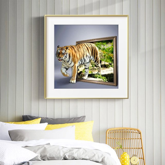 Cuadros Decorativos Kit de pintura de diamante DIY 5D redondo completo de diamantes de imitación de animales tigre (ZQR015) Likrtyny embutido en tela