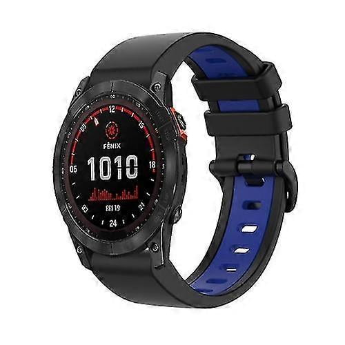 (Black-Blue)For Garmin Fenix 7x Solar 26mm Silicone Sports Two-color Watch Band EEZS