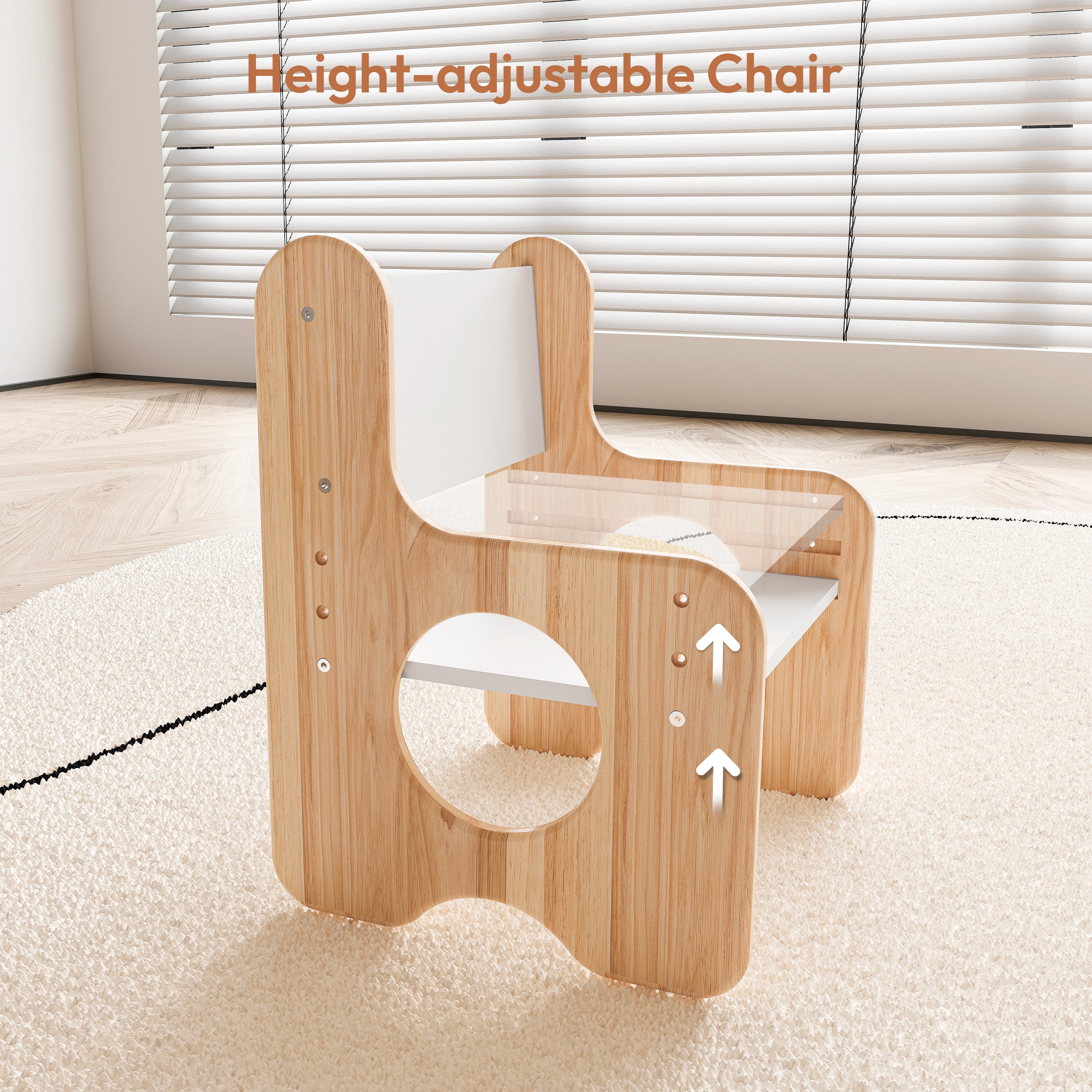 Woodtoe Kids Table and Chair Set with Storage & Chalkboard, Height Adjustable Toddler Chair, Montessori Art Table and Chair Set, Natural Wooden Activity Table, Drawing Dinner Desk for Baby Toddler 1+