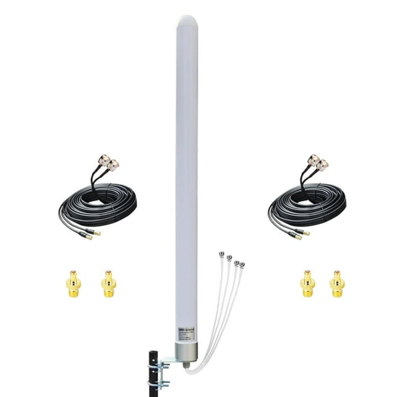 Antenne MIMO 4x4 Omnidirectionnelle 5G WiFi Extérieur 4G LTE pour T-Mobile N71 Hotspots Cellulaires Routeur Passerelles, 600-6000MHz, Câble 10 Mètres SMA TS9 (kit Complet)
