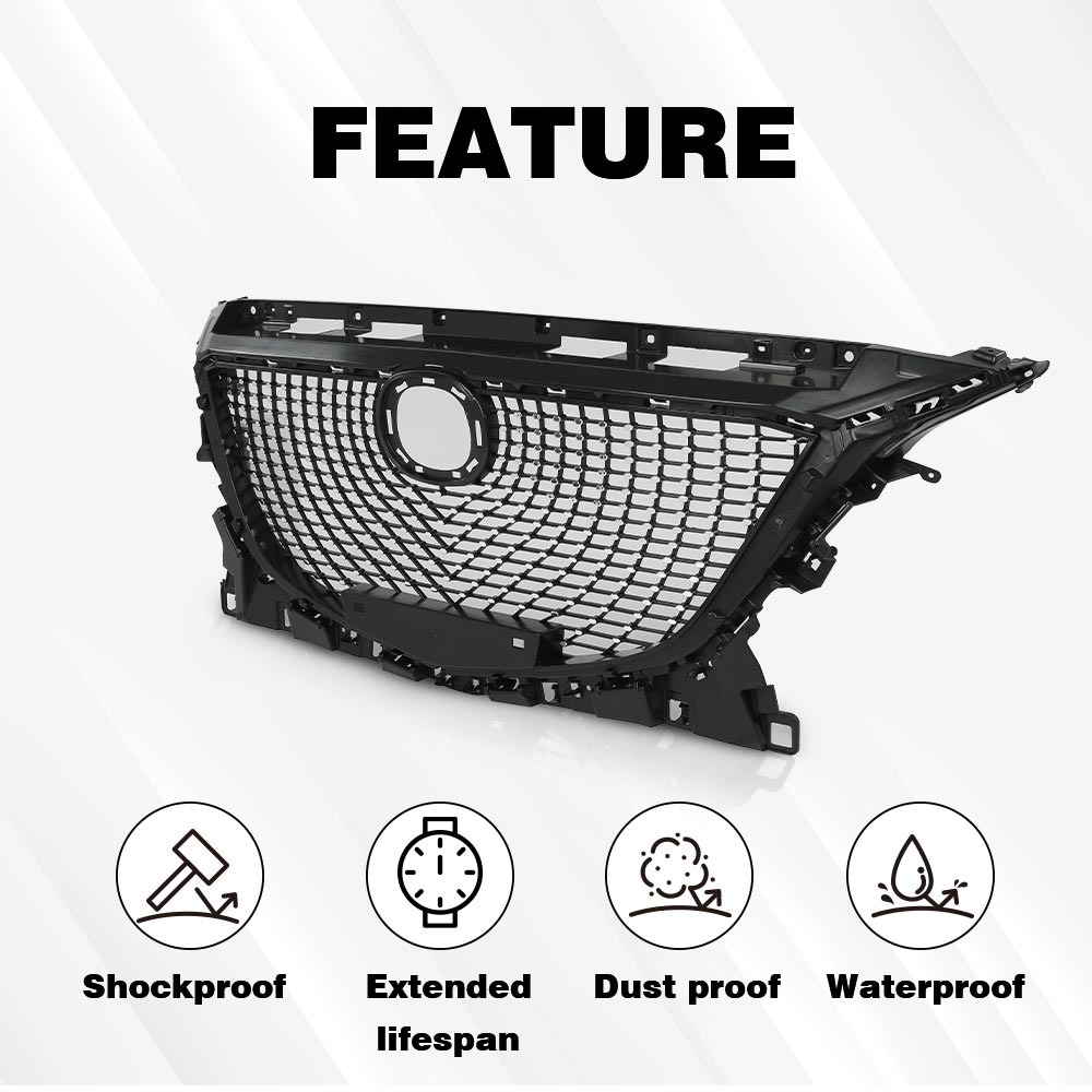 Front Bumper Upper Grille Molding For 2014-2016 Mazda 3 – Gloss Black Hood Trim