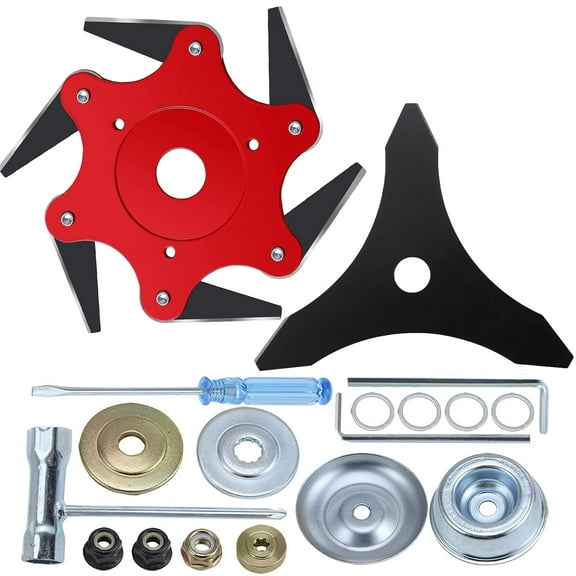 10" 3-Tooth Carbon Steel Brush Cutter Blade & 9" 36-Tooth Carbide Tipped Blade Set with Universal Adapter Kit, Compatible with Weed Eater, Trimmer, Brush Cutter-BR