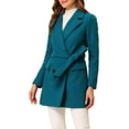 thumbnail image 4 of Abrigo de trench de longitud media con cinturón y solapa de muesca para mujer INSPIRE CHIC en azul lago, 4 of 7