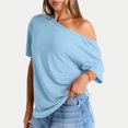 thumbnail image 5 of Womens Off The Shoulder Tops Oversized T-Shirts Short Sleeve Tees Summer 2026 Casual Spring Fashion Clothes Sky Blue L, 5 of 6