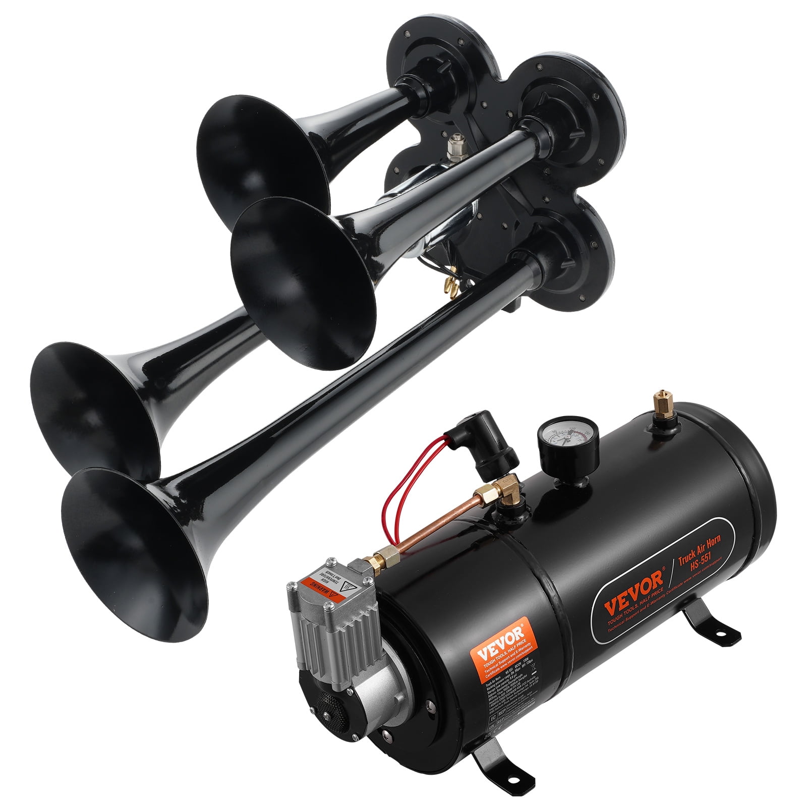 KFFKFF Train Horns Kit 4 Trumpet Air Horn Kit 120 psi Air Compressor 0.8 Gal Tank