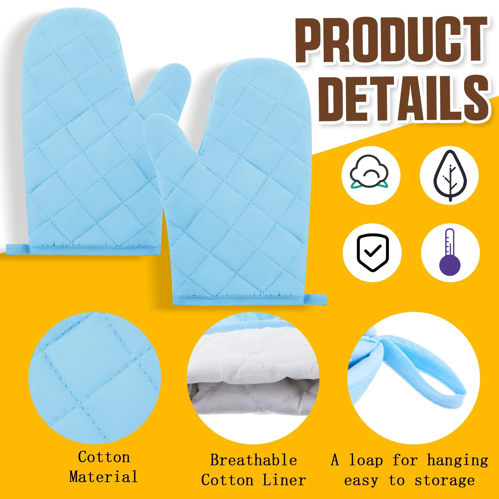Oven Mitts Cotton Quilted Terry Cloth Lining 8 Pairs 8 Colors 11 Inch Heat Resistant for Kitchen Cooking Baking Grilling