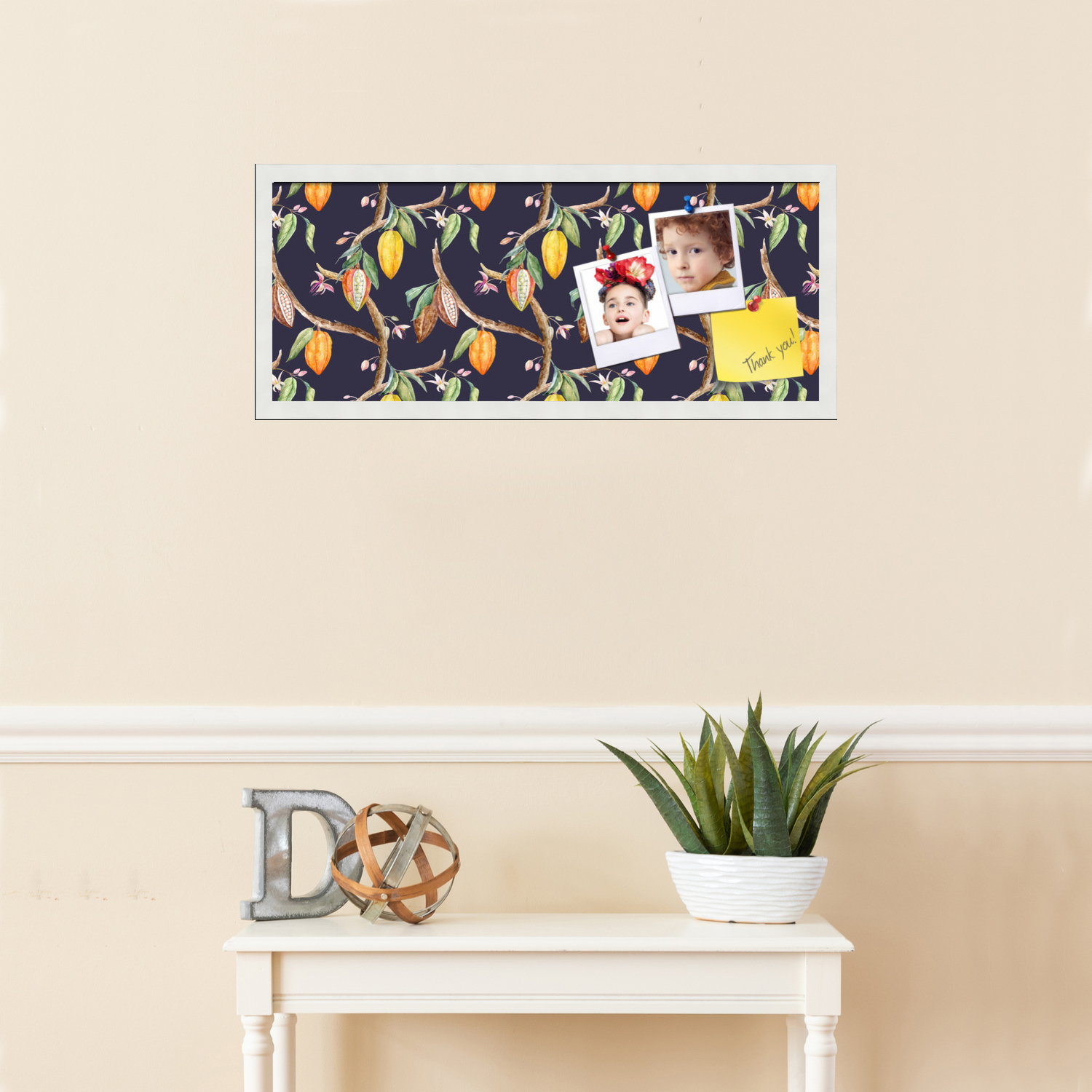 PinPix 30x12 Custom Cork Bulletin Board Fruit on Vine Black Poster Board Has a Fabric Style Canvas Finish, Framed in Fruit on Vine Black, by ArtToFrames (PinPix-1896)
