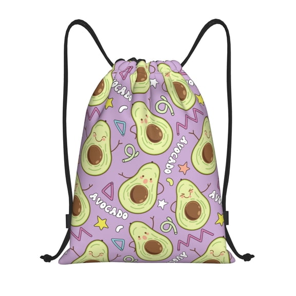 Drawstring Backpack - Cute Avocado Star Purple Splash Proof Small Drawstring Gym Bag for Women Men, Cinch Sports String Bag Backpack for Travel Swimming Beach