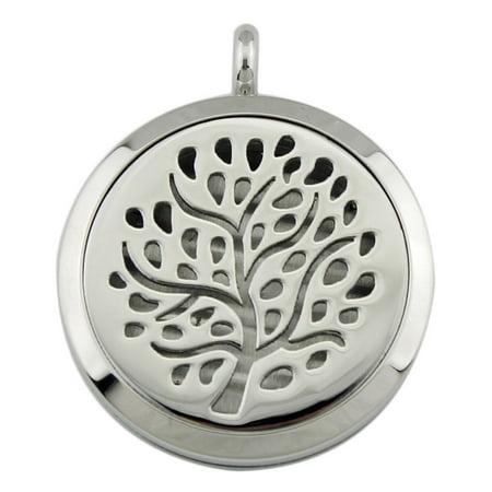 Meigar Essential Oil Diffuser Necklace Aromatherapy Jewelry Wave Stainless Steel Locket Pendant ,Hollow Trees (Best Oils For Diffuser Necklace)