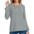 thumbnail image 5 of Gfyviroh Women's Casual Tops Lightweight Slim Long Sleeve Button Tshirts Solid Color Crewneck Pullover Tops, 5 of 9