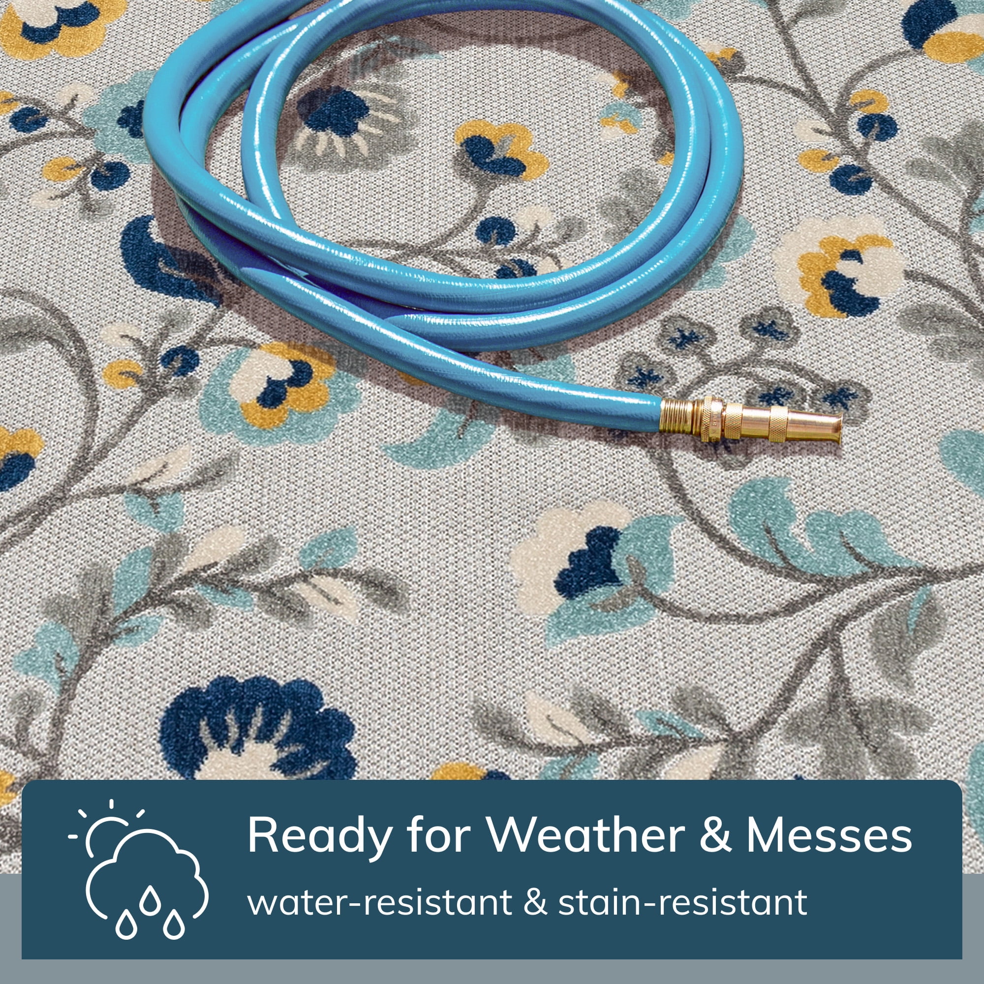 Well Woven Dorado Neveh Modern Floral Blue Indoor/Outdoor High-Low Pile 2'7" x 9'10" Runner Rug