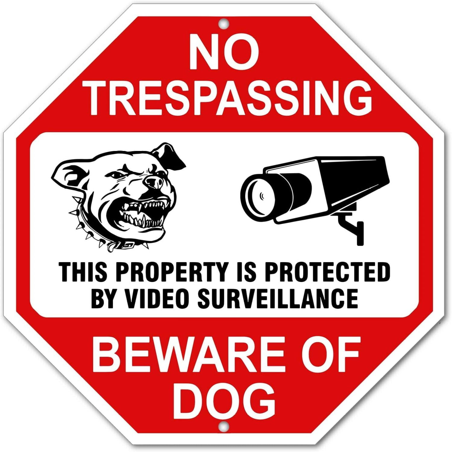 Warning Video Surveillance No Trespassing Beware Of Dog Sign, Aluminum ...