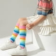 thumbnail image 5 of SYMOID Girls' Pink Cotton Rainbow Knee High Socks for 3-10 Years - Soft Breathable, Fray-Resistant, Free Size - Ideal for Daily Wear/Parties/Costumes,Size Free Size, 5 of 8