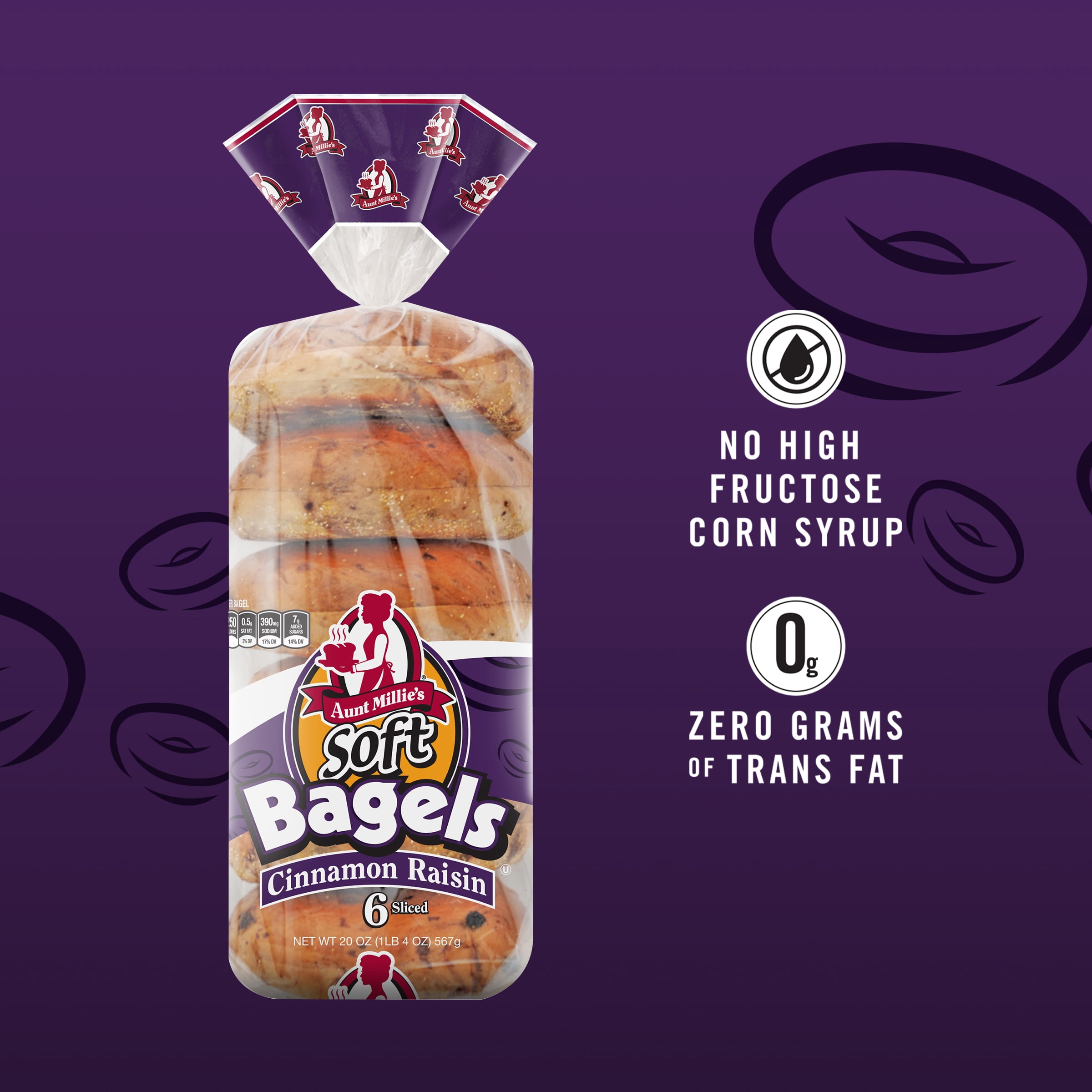 Aunt Millie's Bagels, Cinnamon Raisin, 6 Ct., 20 oz.