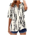 thumbnail image 2 of Pounoo Short Sleeve Tees for Women Leaf Print V Neck Half Placket TShirt Floral Relaxed Fit Blouses Vacation Casual Outfits Gift, 2 of 5