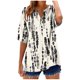 thumbnail image 2 of Xuyuer Linen-Look Printed V-Neck 3/4 Sleeve Shirt - Women's Roll-Tab Sleeve Blouse for Coastal Weekend Getaways, Art Gallery Openings, and Effortlessly Tailored Bohemian Chic Top, 2 of 5