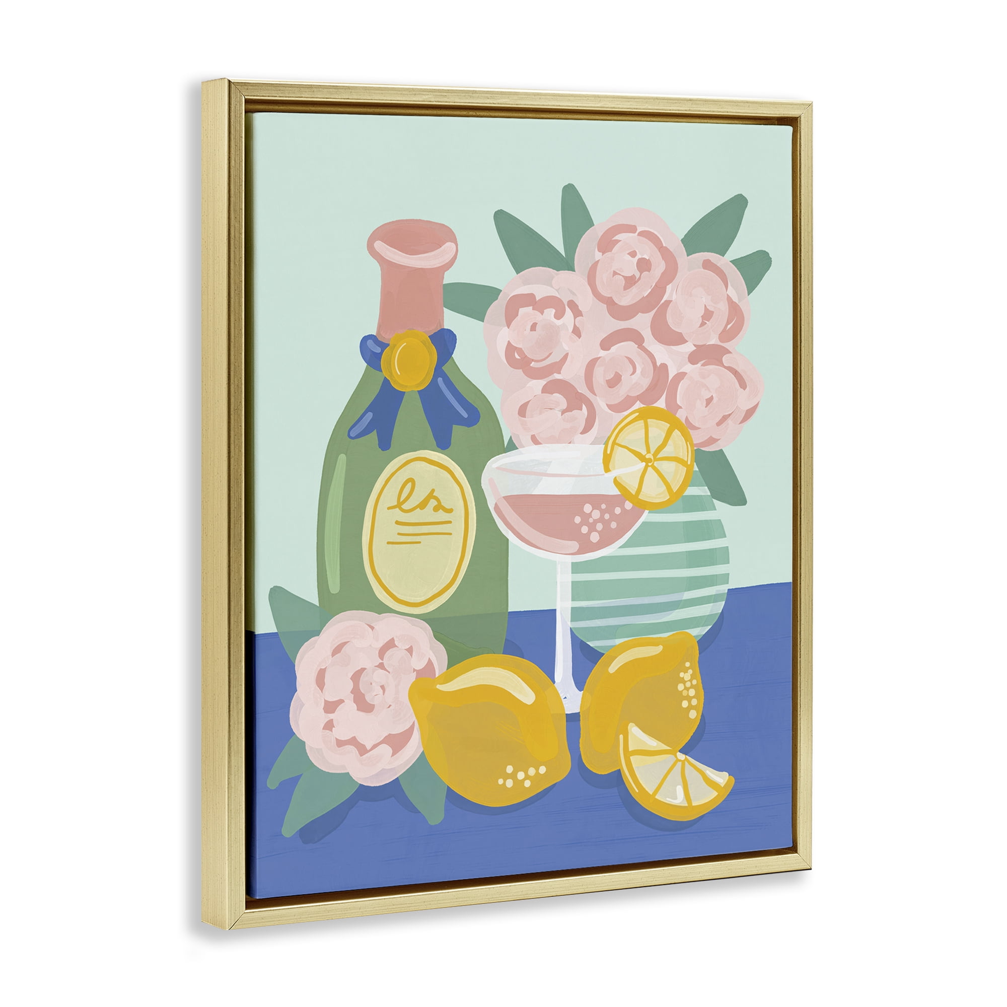 Stupell Industries Lemons & Drinks Still Life Food & Beverage Painting Gold Floater Framed Canvas Art Print Wall Art, 25 x 31