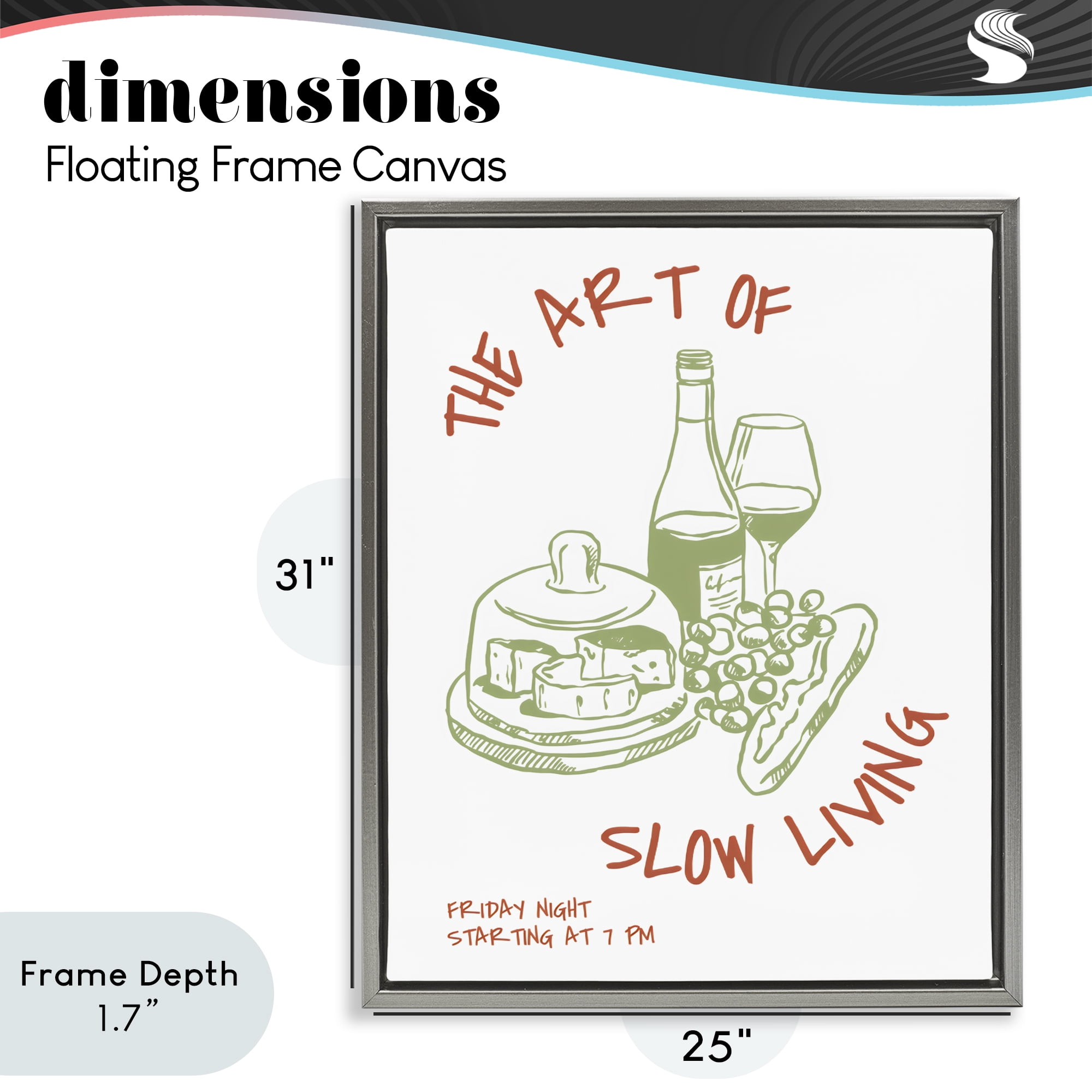 Stupell Industries Slow Living Wine & Cheese Gray Framed Floater Canvas Wall Art, design by The Prints Vibe