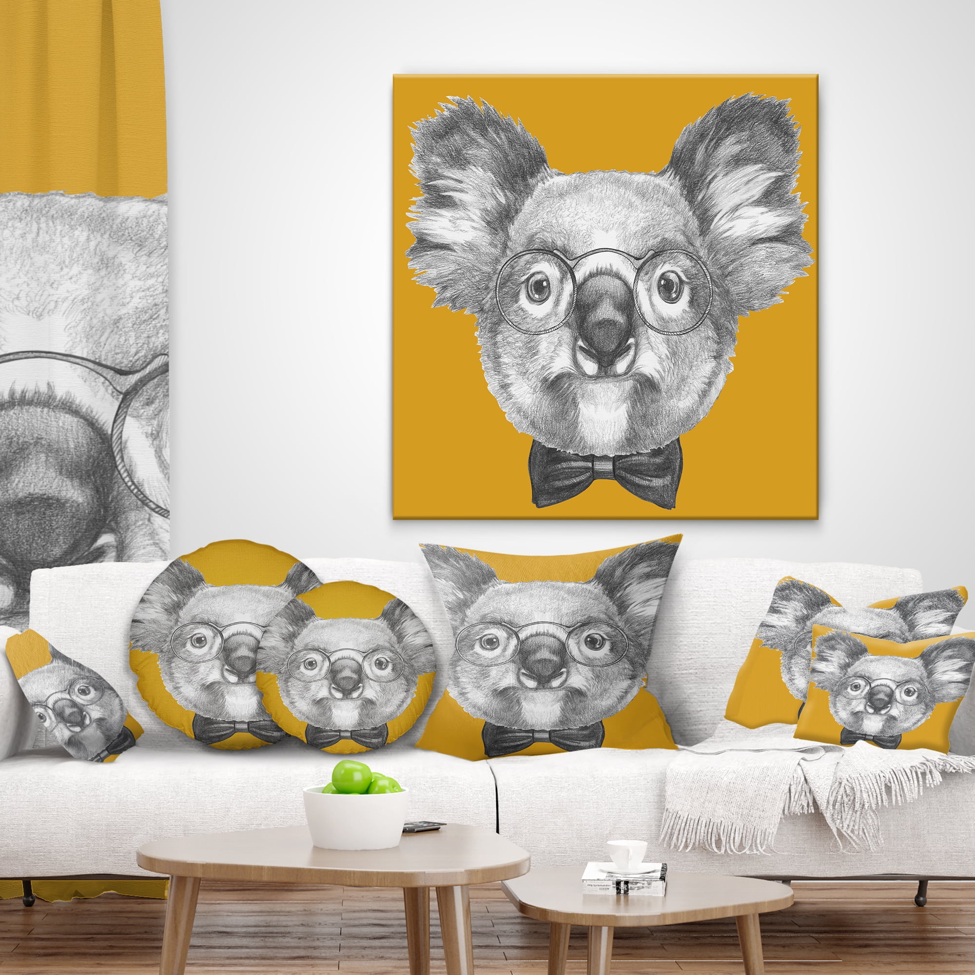 Designart Koala with Glasses and Bow Tie - Contemporary Animal Throw Pillow - 18x18
