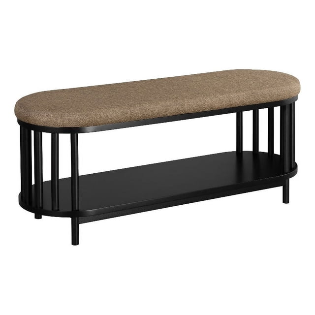 45" Modern Upholstered Top Wood Bench - Black / Brown