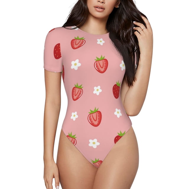 Fotbe Strawberries Body de Mujer con Cuello Redondo y Mangas Cortas, Sin Mangas Ajustado, Suave, Cómodo y Básico-Small