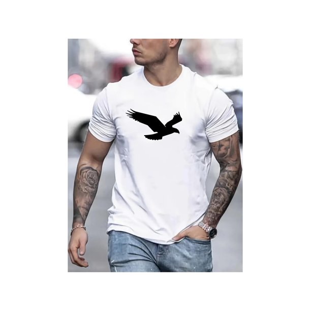 eagle Pattern T-shirt Men's Casual Street Style Slightly Stretch Round Neck Tee Shirt For Summer Fall