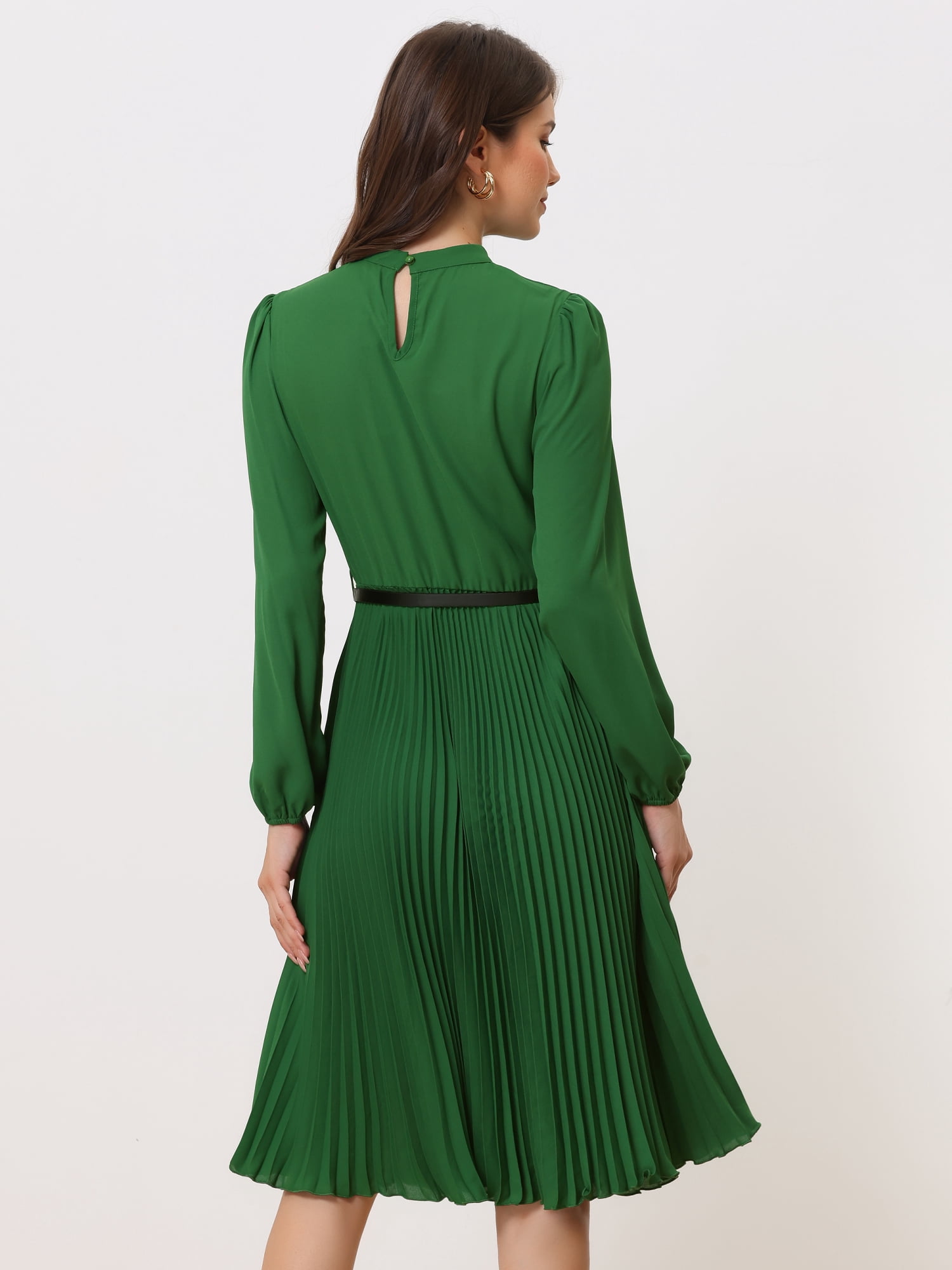 DARING DIVA Work Shirt Long Sleeve Pleated Midi Dress S Green