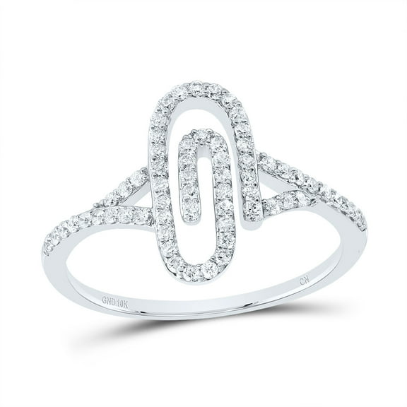 10K White Gold Round Diamond Paper Clip Right Hand Fashion Ring 1/3 CT.