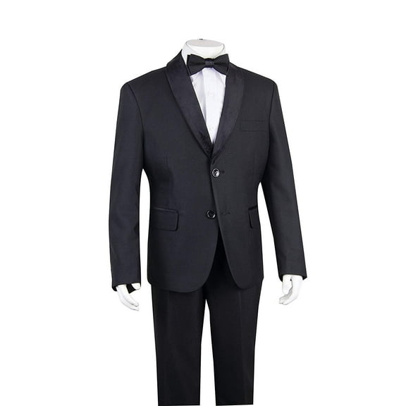Junoior BSS1707 Boys Velvet Shawl Collar 4 Piece Tuxedo Suit Set - Black - 20