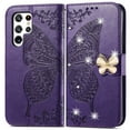 thumbnail image 3 of Samsung Galaxy S21 FE Wallet Case, Mantto Bling Butterfly Flower PU Leather Flip Phone Cover Credit Cards Slot Shockproof Protective Kickstand Case for Samsung Galaxy S21 FE, Purple, 3 of 13