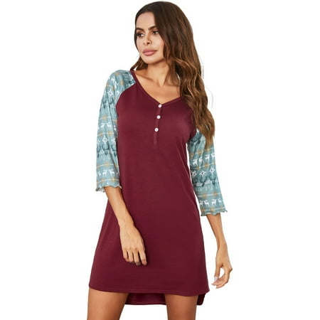 

FEREMO Plus Size Sleepwear Dress Womens 3/4-Sleeve Sleep Gown for Women