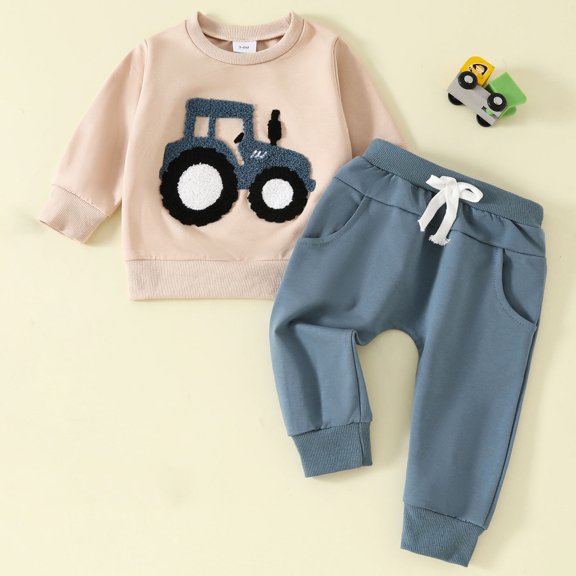 Mifsaly Toddler Girls Boys 2 Piece Set Cute Tractor Graphic Long Sleeve Sweatshirt and Drawstring Jogger Sweatpants with Pockets