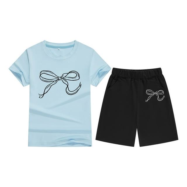 FAOWME T-shirt Enfant Manches Courtes Imprimé Nœud Couleur Bonbon Confortable T-shirt Col Rond Enfants BU1 10-11 Ans
