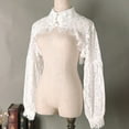 thumbnail image 3 of YUUZONE Women Puff Long Sleeve Lapel Half Top Eyelash Floral Lace Detachable Fake Collar, 3 of 11